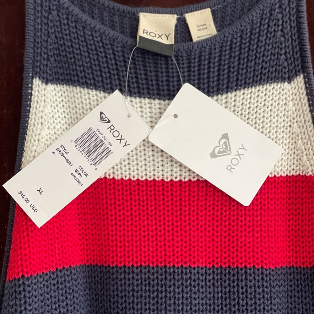 Blue with red and white stripe Spaghetti strap knit top - great for the 4th!